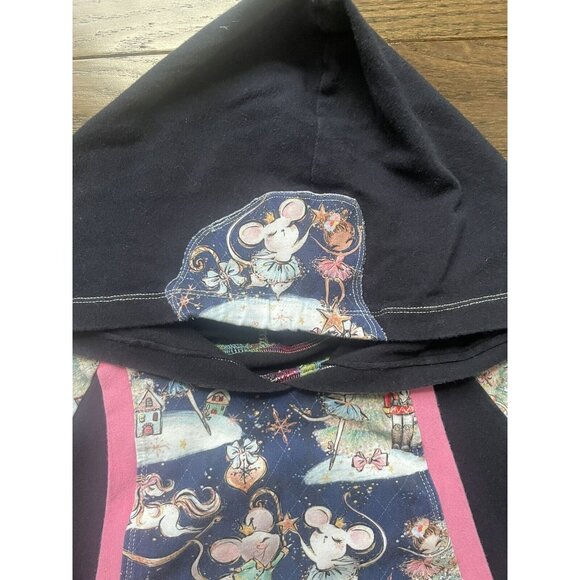 Hooded Sweatshirt Girls XS Handmade Nutcracker Mouse Print Pink Trim Pullover - Picture 4 of 8